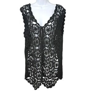 Vtg Crochet Open Knit Button Vest Top Size M Boho Festival Indie Layering Beach